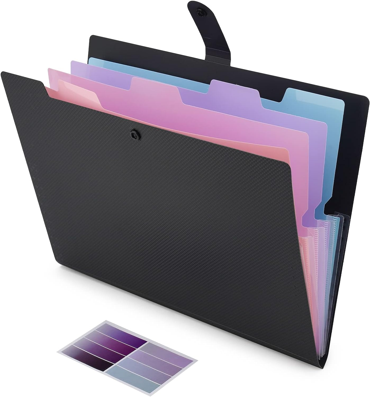 Nafy Colorful Expanding File Folder, 5 Pockets Folder with Colored Labels Portable Weave Pattern Accordion File Folder A4 Letter Size Project Organizer Document Folder for Office School (Purple)