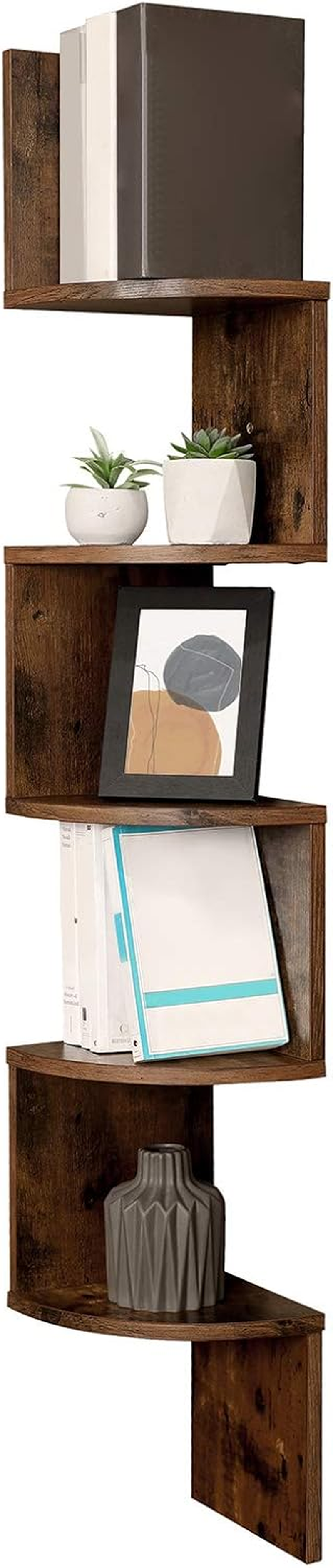 VASAGLE 5-Tier Corner Shelf, Display Floating Shelf in Living Room, Study, Kitchen, Bedroom, for Plants, Cds, Decorations, Modern, Ink Black LBC072B01