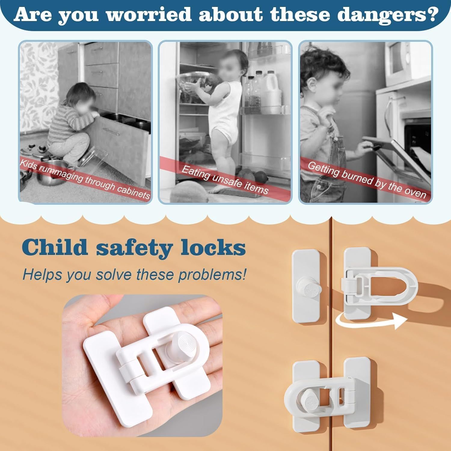 Childproof Refrigerator Door Lock-4 Pack Baby Safety Fridge Door Lock for Fridges Freezers and Cabinets, Cabinet Cupboard Lock for Toddlers,Easy to Install,No Tools Need or Drill(Black) image number 3