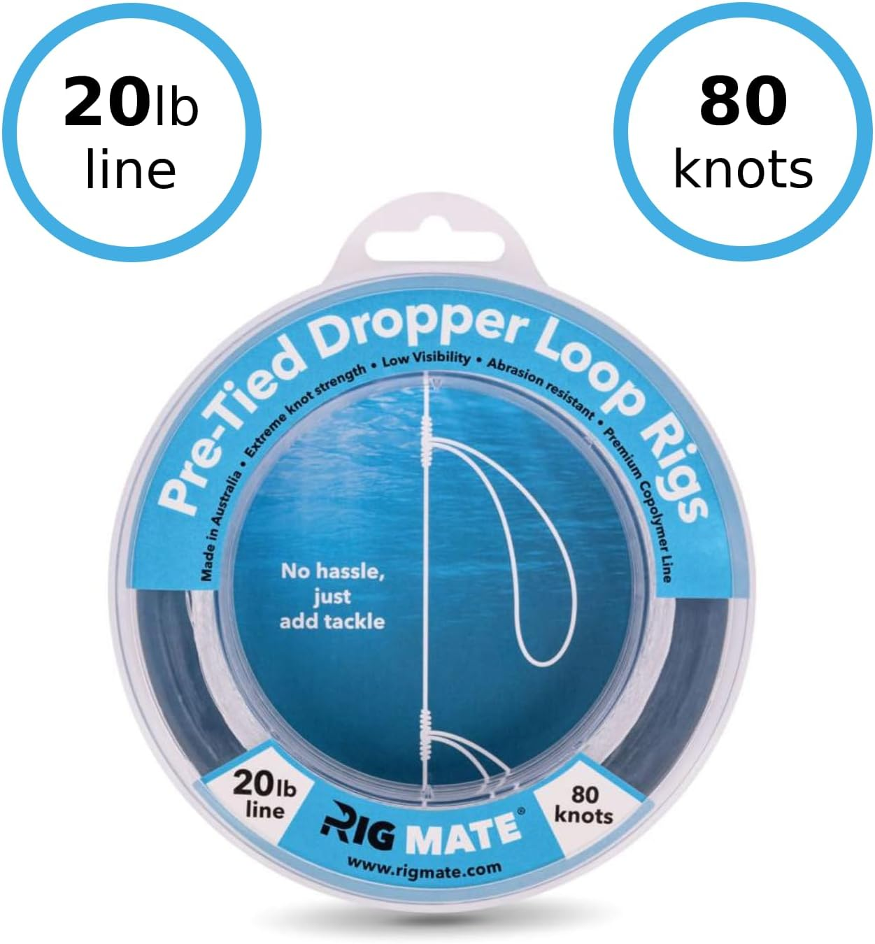 Pre-Tied Dropper Loop Rigs - 20 Lb. Tested Fishing Line Spool - 80 Loops 18 Inches Apart with 5.5 Inch Loop Size - Perfect for Saltwater & Freshwater Fishing. Perfect for Snapper & Other Game Fishing.