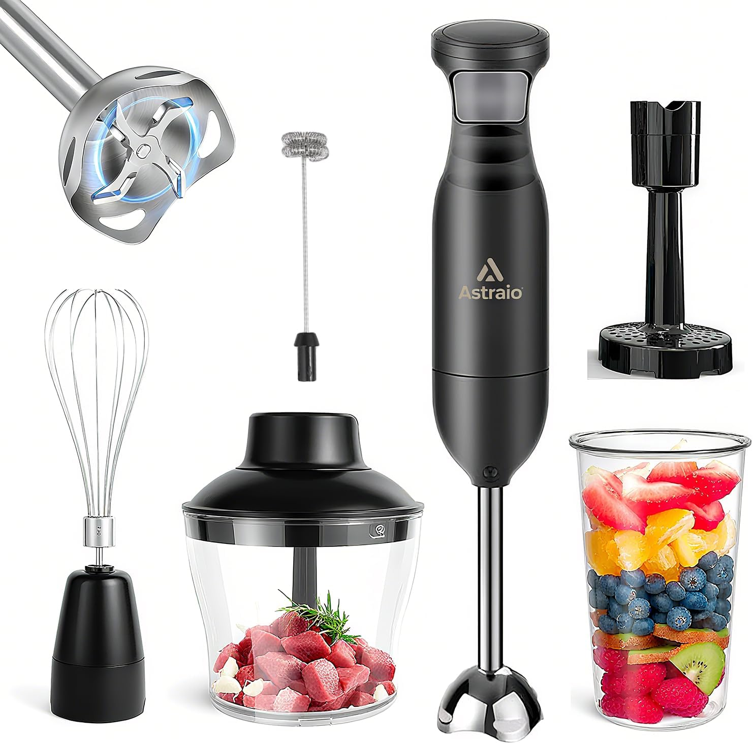 2025 6-In-1 Hand Blender Stick Blender Immersion Blender Handheld, Electric Hand Blenders for Kitchen with Stainless Steel Blade Hand Mixer & Chopper for Making Baby Food, Soups, Sauce(Au PLUG)