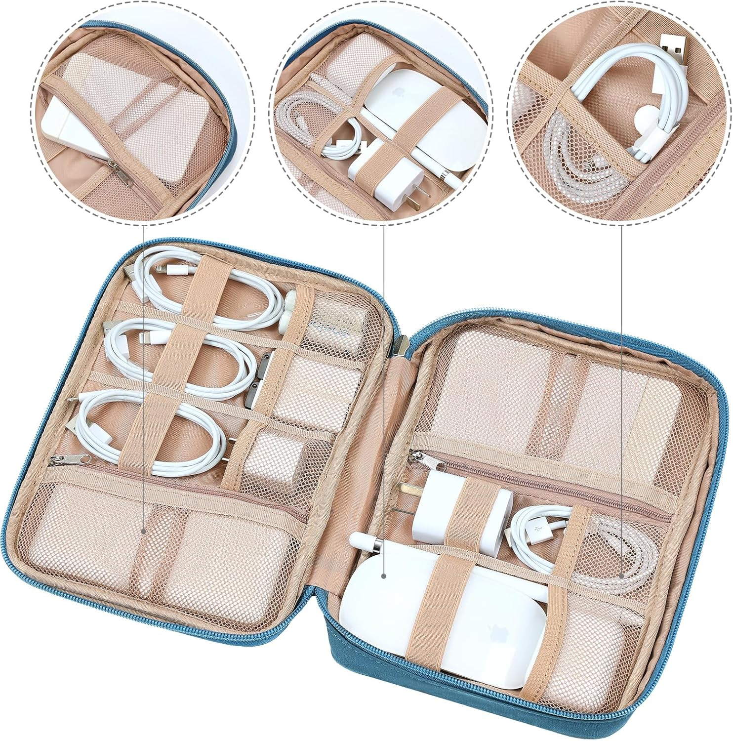 NISHEL Travel Cord Organizer Case,Tech Electronic Case, Travel Essentials for Charger, Cable, Phone, Hard Drive, USB, SD Card, Lake-Blue image number 3