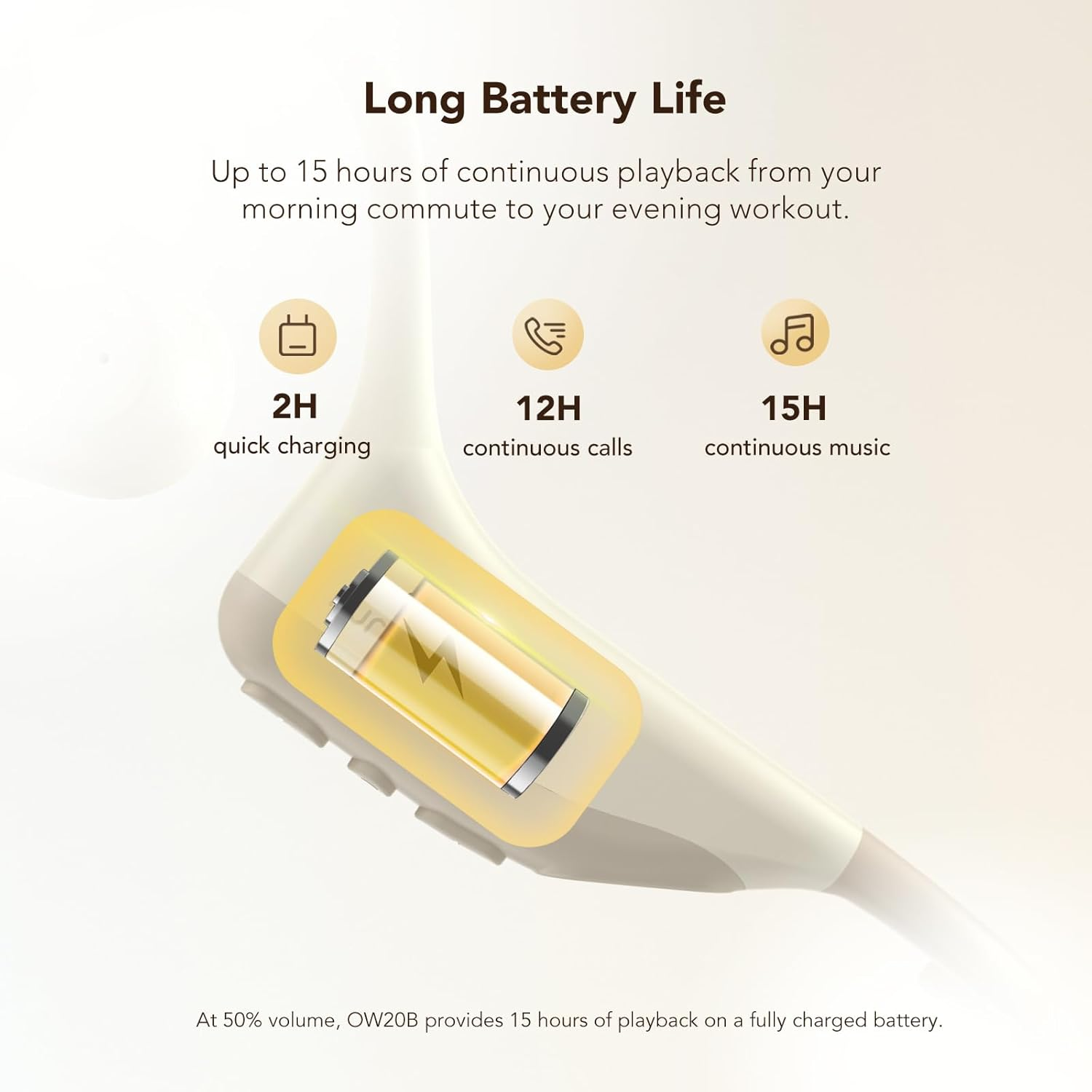 Nuroum OW20B Open Ear Bluetooth Headphones with Noise-Cancelling Microphone, Mute Switch, Bluetooth 5.3 Dual Connection, 15H Runtime, Wireless Headphones for Home Office/Office/Travel, Beige image number 1