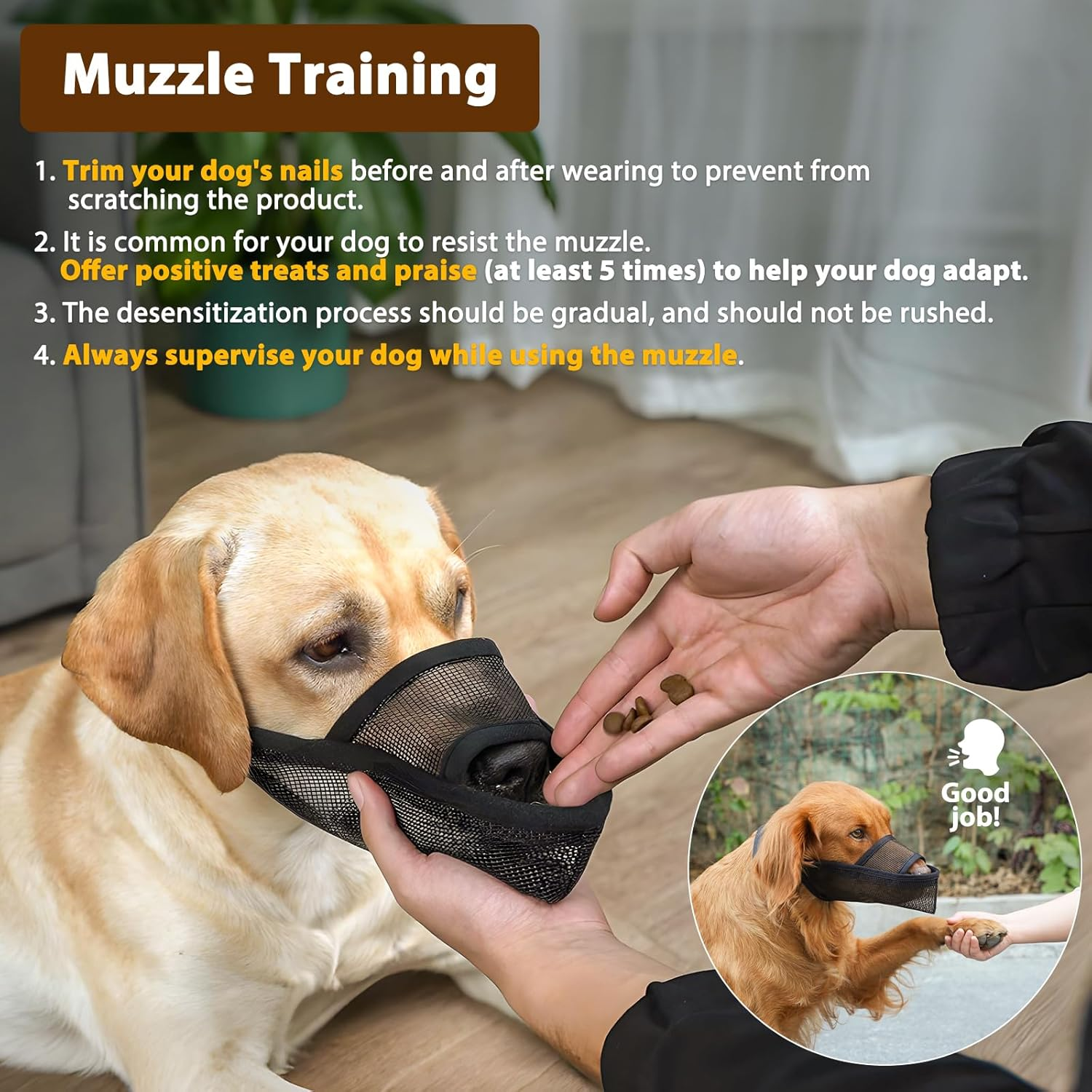 Nylon Muzzle for Small Medium Large Dogs, Breathable and Drinkable Muzzle for Barking and Anti-Barking (Grey, L) image number 4