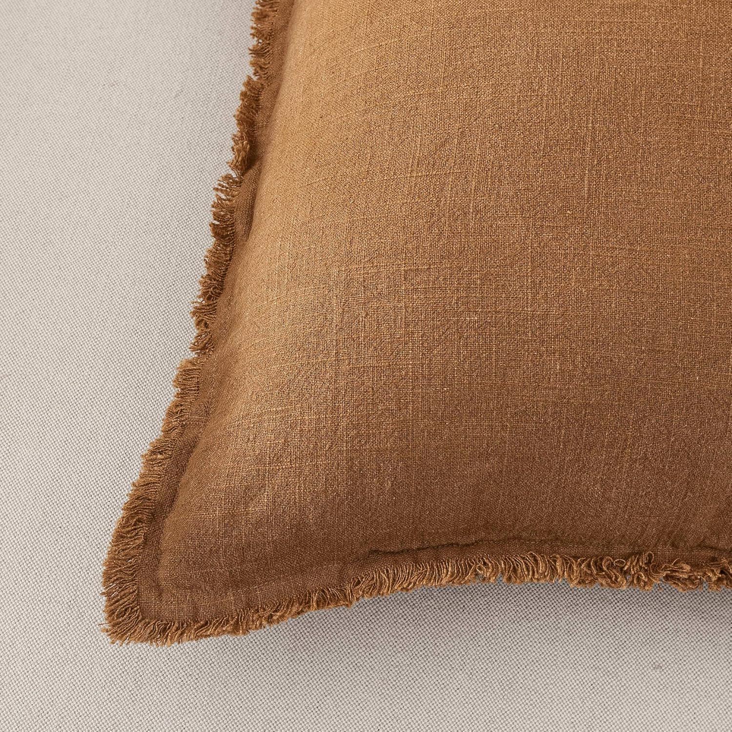 ATLINIA Decor Throw Pillow Cover - 45 X 45 Cm Linen Lumbar Pillow Cover Decorative Farmhouse Boho Fringe Cushion Cover for Couch Sofa Bed Outdoor Brown image number 6