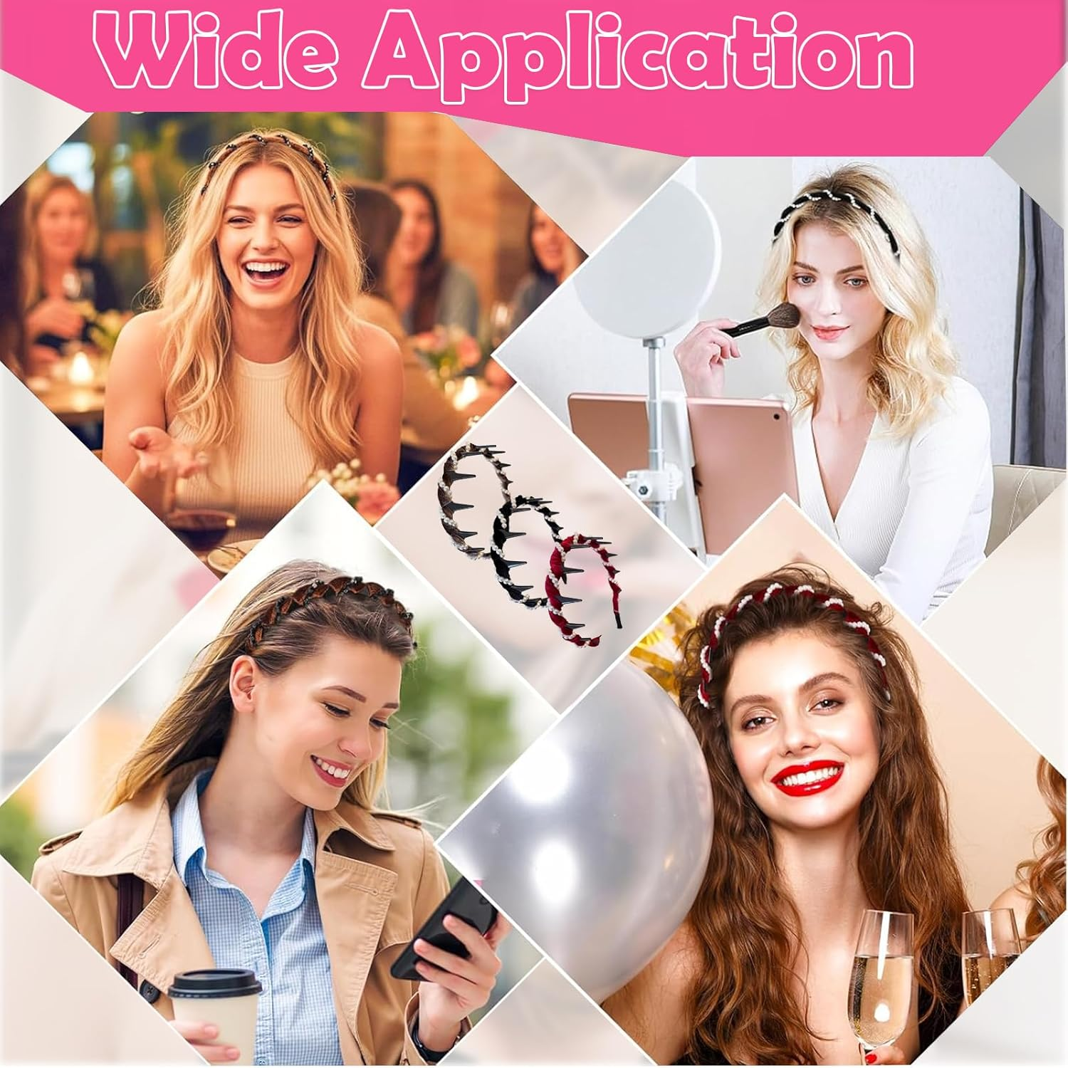 ASOMI 3 Pieces Vintage High Cranium Faux Pearl Headband, Elegant Pearl Headbands for Women and Girls, Decorative Hair Bands (Brown, Black, Red) image number 6