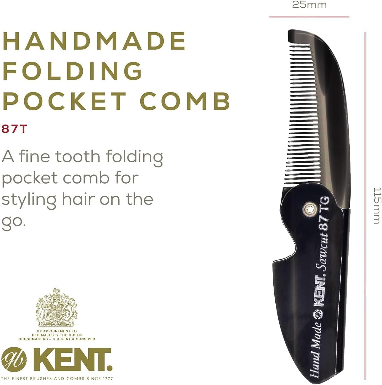 Kent 87T Combo Handmade Folding Pocket Comb for Men, Fine Tooth Hair Comb Straightener for Everyday Grooming Styling Hair, Beard or Mustache, Use Wet or Dry, Saw Cut Hand Polished, Made in England image number 4