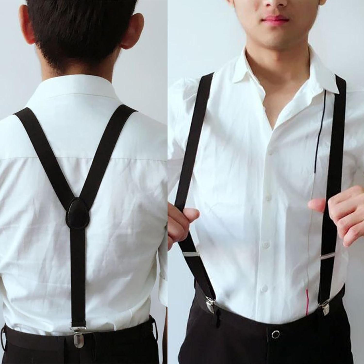 CTOUUGRS Men'S 1 Inch Solid Straight Clip Suspender Y Back Suspenders Adjustable Size Elastic Braces for Men and Women Heavy Duty Clips image number 1