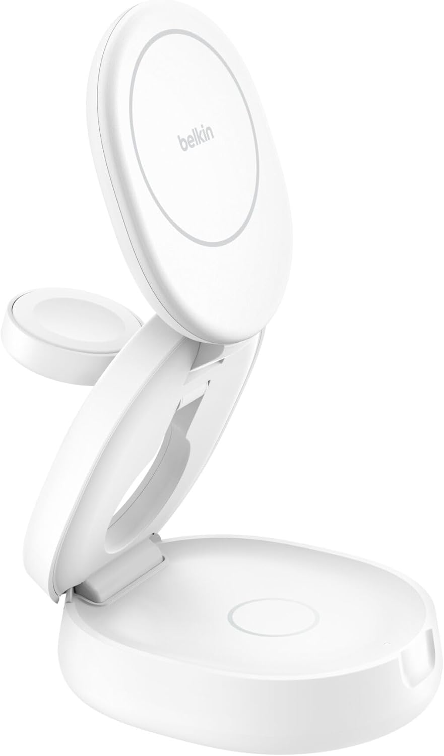 Belkin 3-In-1 Foldable Charging Dock Charger with Magsafe Compatible Induction Charger Qi2 Certified 15W for Iphone 16, 15, 14, Apple Watch, Airpods, Non-Slip Base, 36W Adapter Included - White image number 1