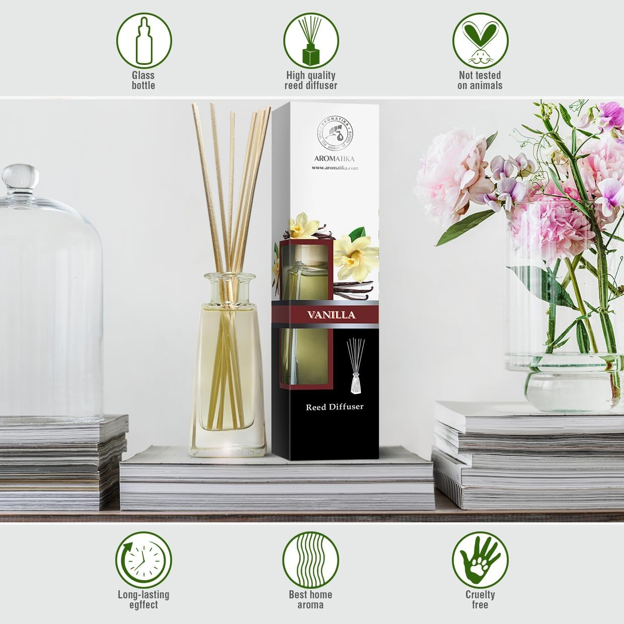 Reed Diffuser Vanilla 100Ml - Room Diffuser with Vanilla Oil - Home Fragrance - Aromatherapy Air Freshener - Essential Vanilla Oil - Alcohol Free Oil Diffuser - Scented Diffuser - Vanilla Aroma image number 2