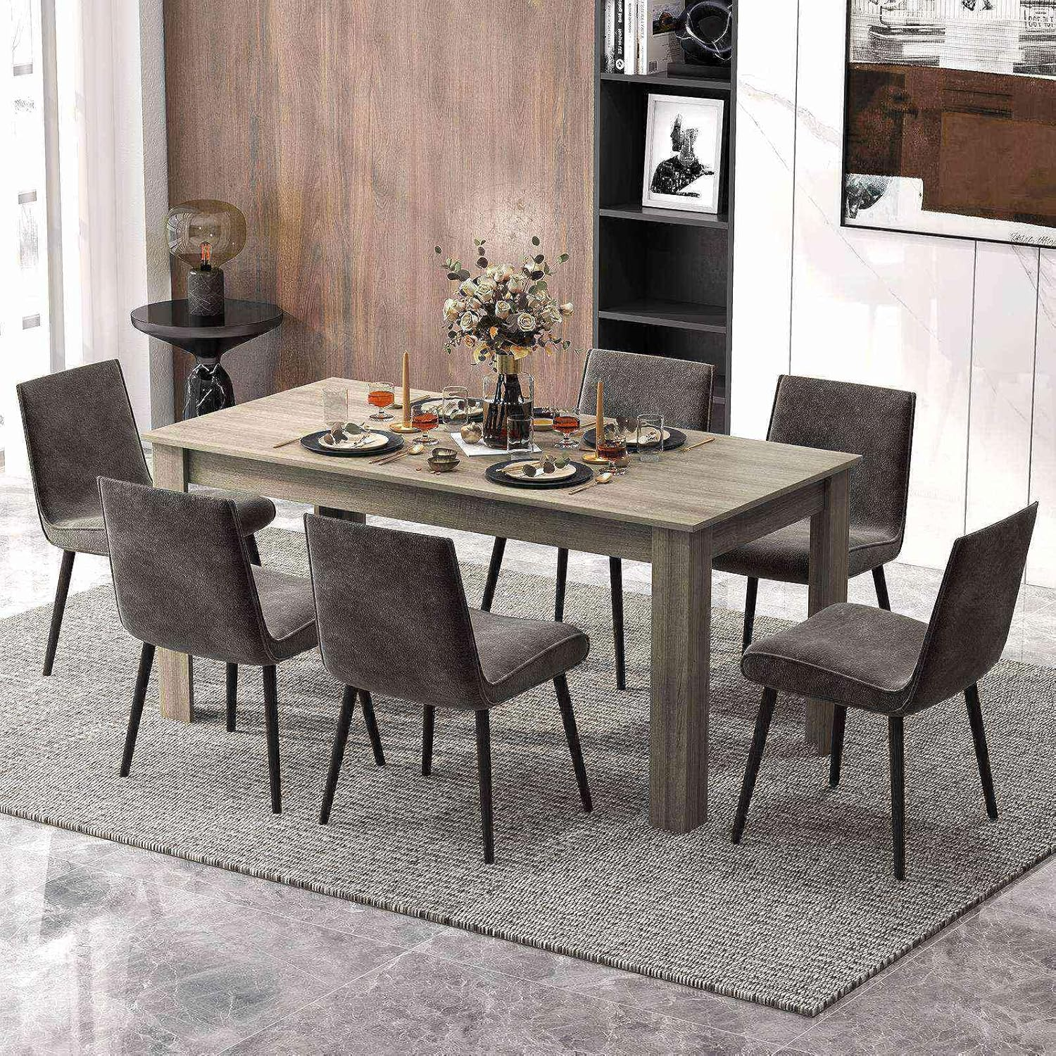 Giantex 160 CM Dining Table, Rectangular Dining Table with Sturdy L-Shaped Legs, Modern Kitchen & Dining Room Table, Seats up to 8, Woodgrain Finish - Woodgrain Finish image number 6