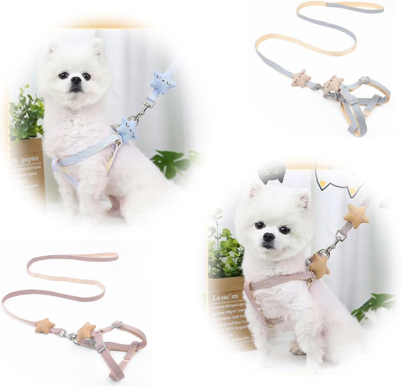 WEZCHUGHAOL Adjustable Soft Suede Dog Harness and Leash Set with Star Decor for Puppy, Small & Medium Dogs - Breathable Comfort Fit Pet Vest for Walking Training (Brown) image number 4