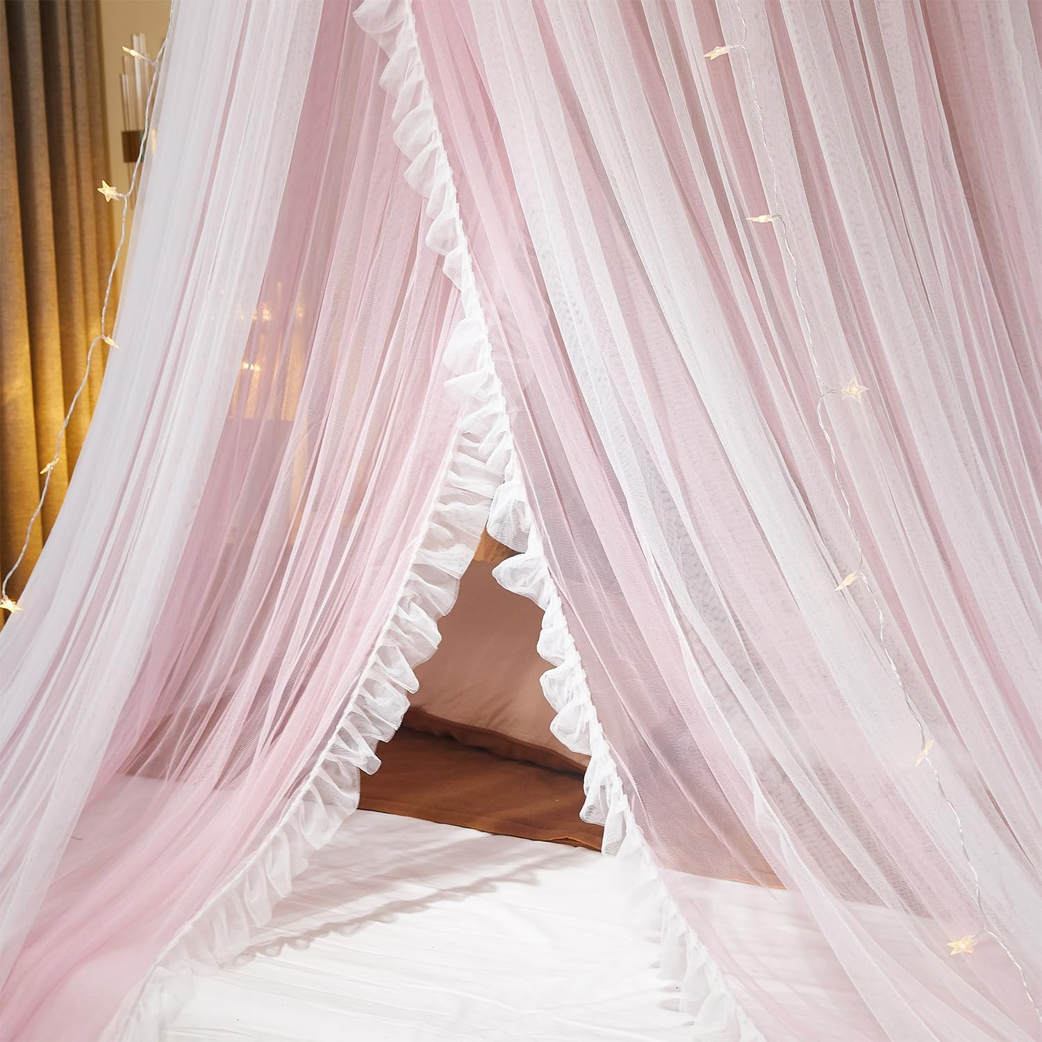 Elegant Double Layer Bed Canopy, Princess Lace round Dome Canopies Netting Mesh Bed Curtain Drapes for Kids Adults Children Dreamy Mosquito Nets Bedroom Decoration Castle Play Tent Reading Nook image number 6