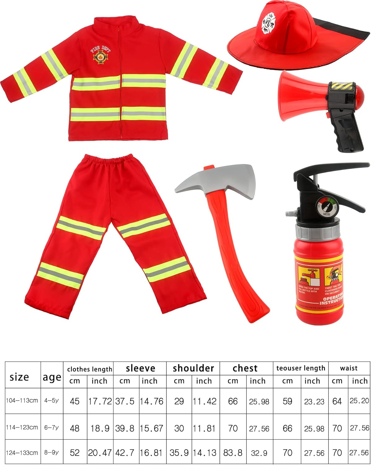 17 Pcs Kids Fireman Costume Set Fire Chief Firefighter Dress up Outfits for Halloween Firefighter Pretend Role Play Toys