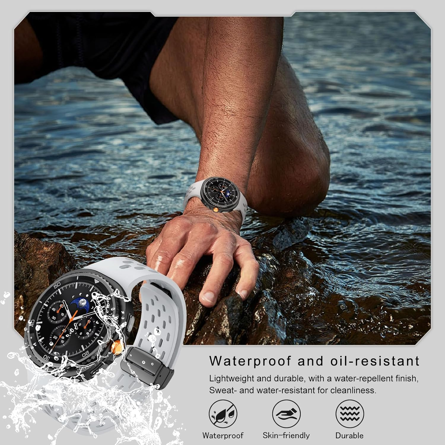 Wopail Silicone Magnetic Strap Compatible with Samsung Galaxy Watch 8 40 Mm 44 Mm Adjustable Replacement Sport Watch Strap for Samsung Galaxy Watch 8 Classic 46 Mm - Grey image number 4