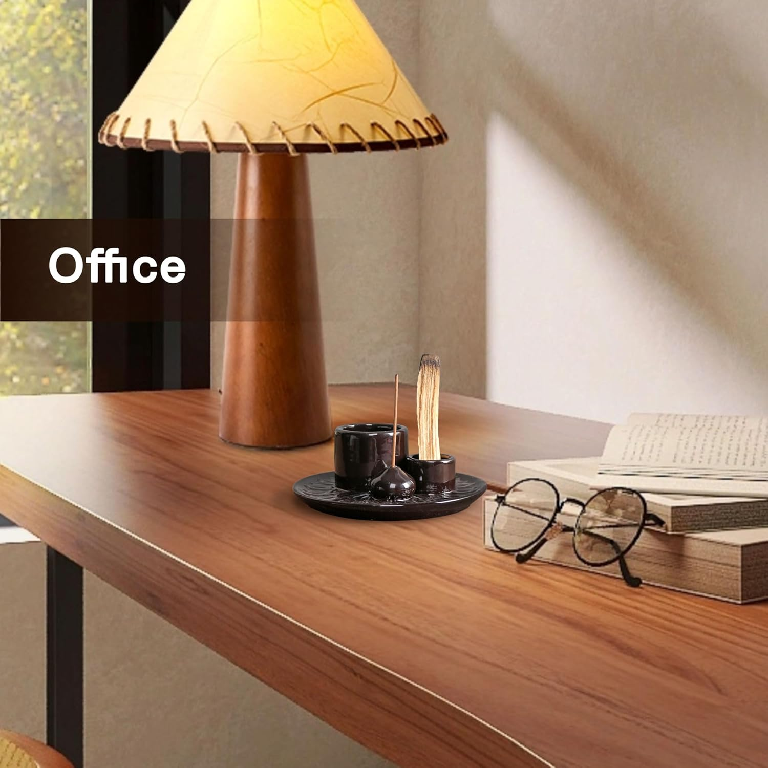 IMEEA Palo Santo Holder Sage Holder 4 in 1 Incense Holder Incense Burner for Burning Sage Incense Stick Palo Santo 5.1" Ceramic Ash Catcher Tray for Meditation Room - White image number 4