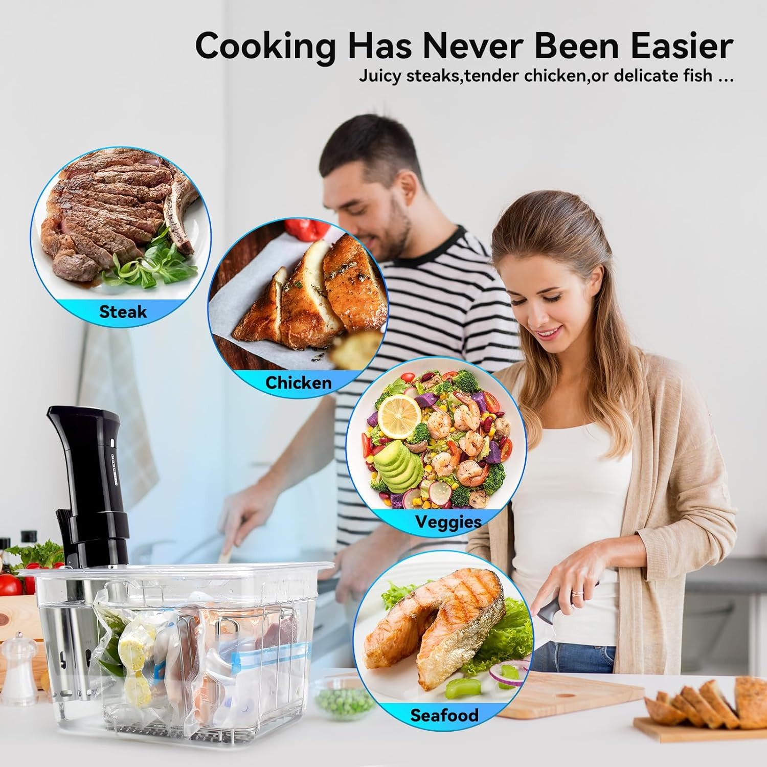 ROEDEER Sous Vide Cooker, 1100W Immersion Circulator for Sous Vide Machine, with Touch Screen, Accurate Temperature Control, Precision Cooker, Perfect for Tender and Juicy Meals image number 3