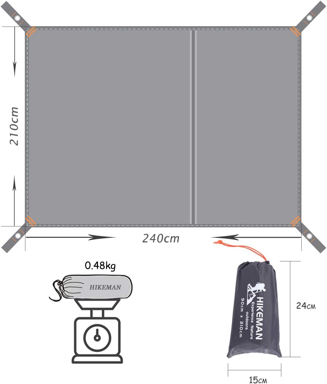 Hikeman Waterproof Camping Tarp Portable Tent Footprint with Drawstring Bag Ground Cloth for Outdoor Hiking Picnic (Grey 95"X83")
