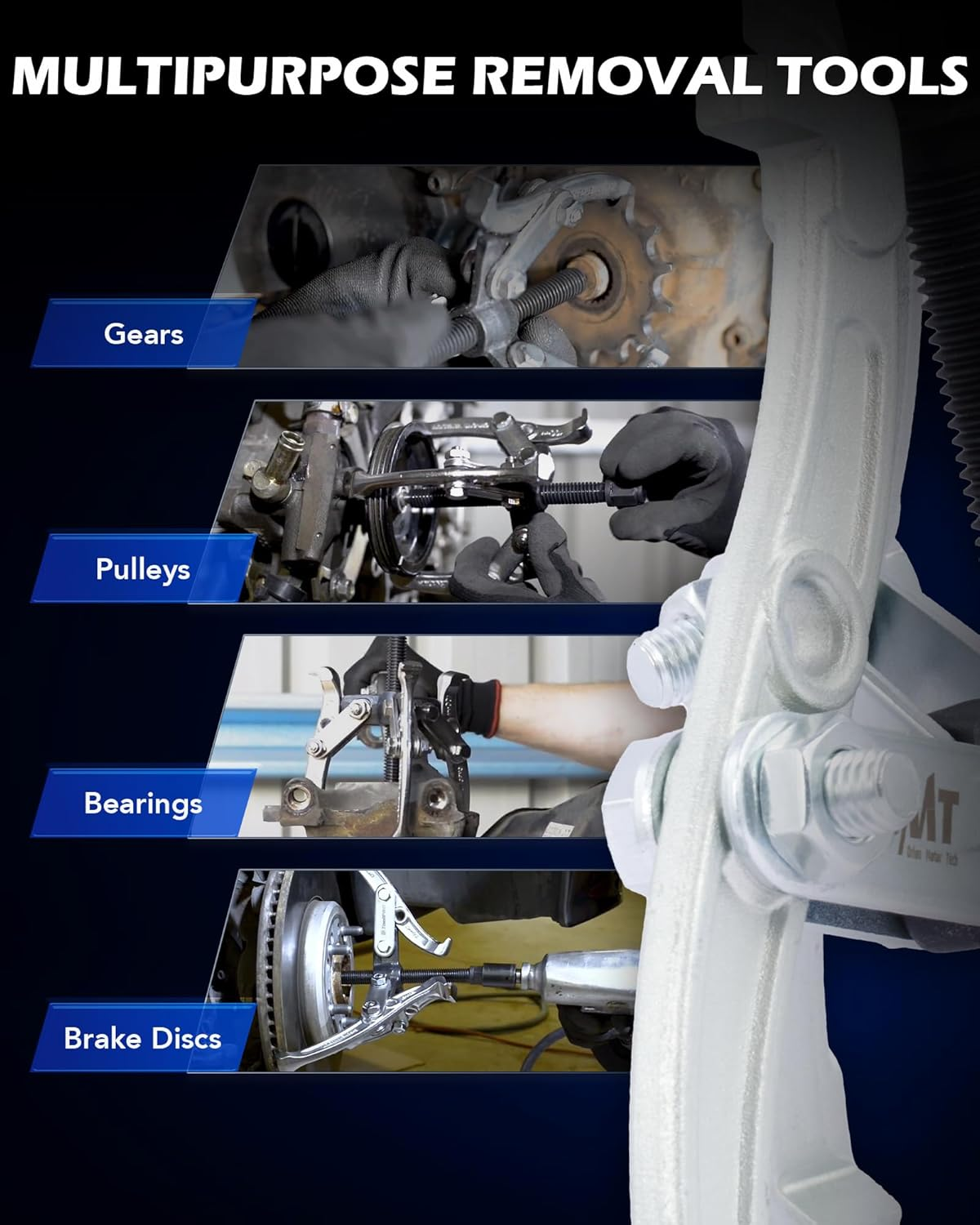 Orion Motor Tech Gear Puller Set, 3" 4" 6" 3 Jaw Puller Kit for Pulley Gear Bearing Flywheel Removal, Heavy Duty Pulley Puller with Reversible Jaws 3 Pcs Bearing Puller Tool Kit image number 4