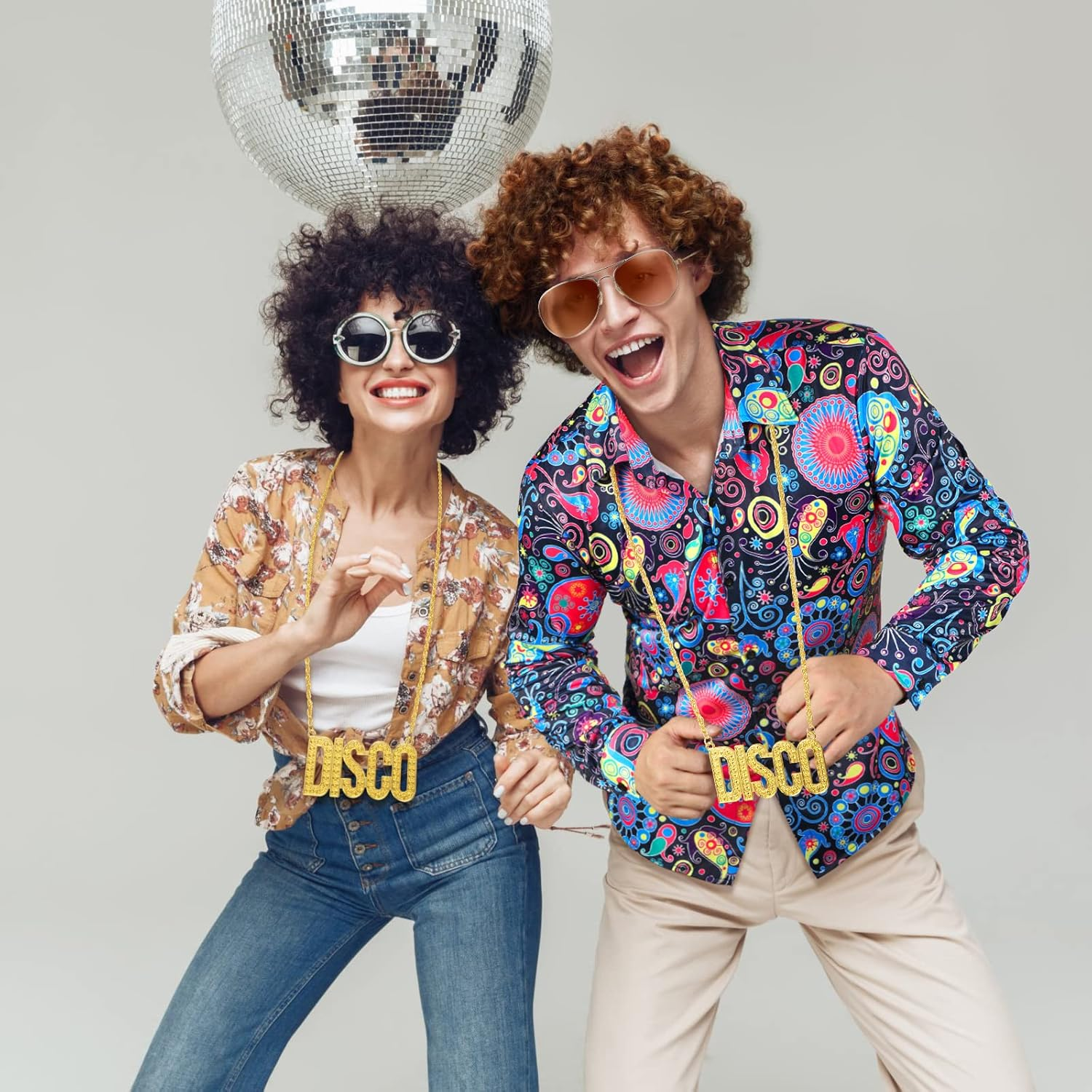 4 Pcs Mens 70S Disco Costume Set Disco Casual Paisley Top Floral Vintage Long Sleeve Shirt for 70S Disco Party Christmas Prom image number 6