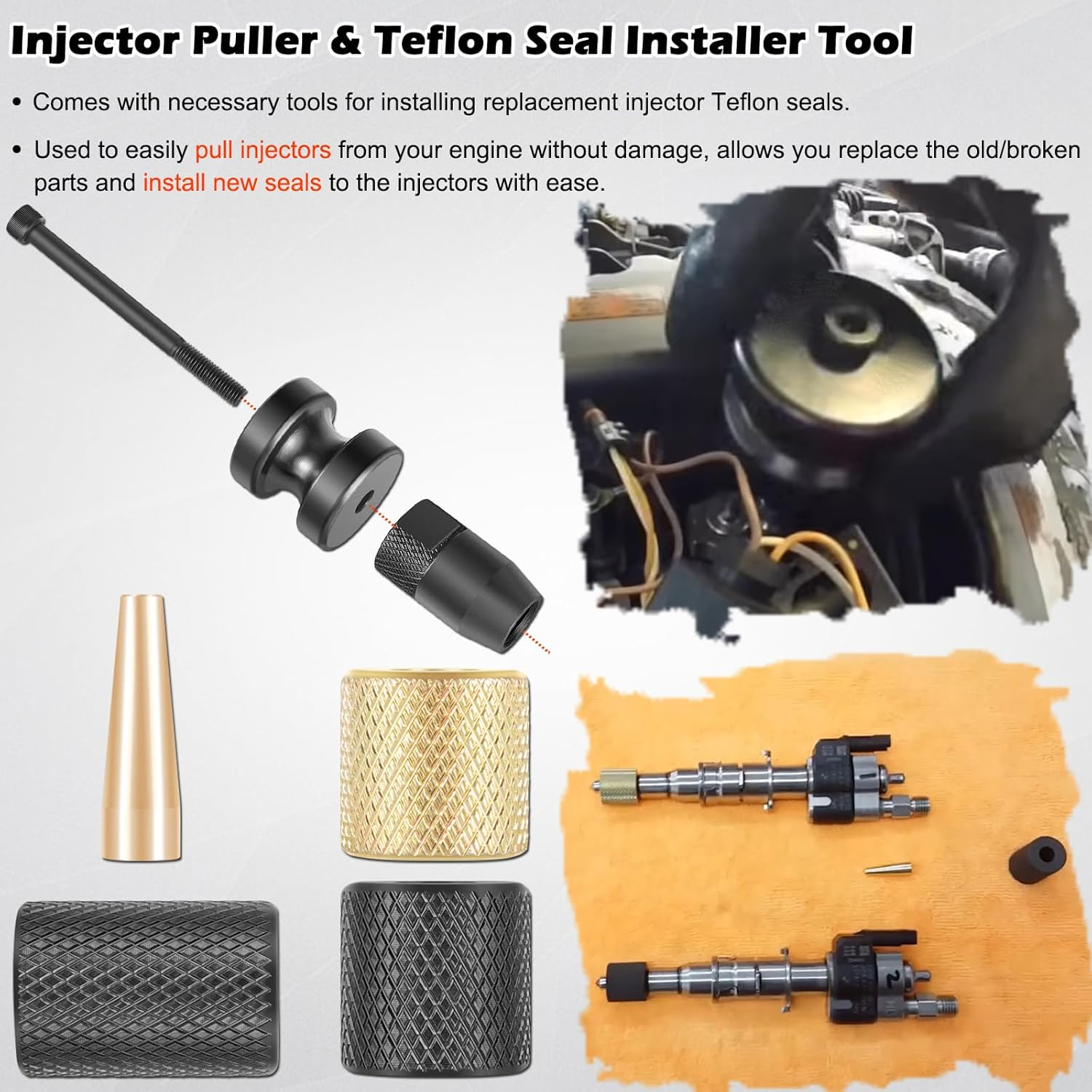 Injector Puller and Teflon Seal Installer Tools Set Fits for BMW N14 N18 N54 N63 Diesel Engines, Alternative to 130192, 130193, 130194 and 130195 image number 6