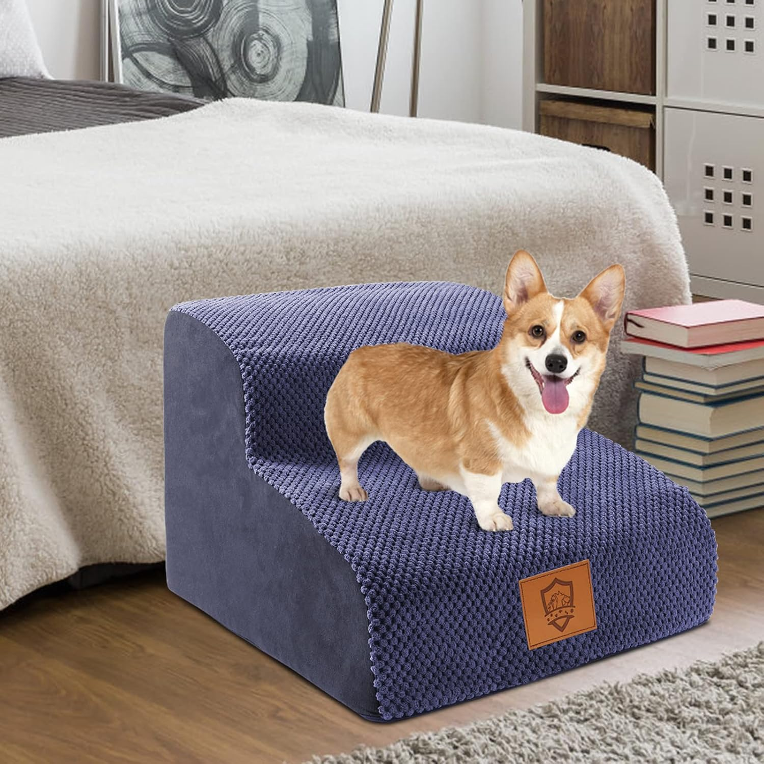 Replacement Cover for Pet Steps, Compatible with Kphico 2 Tier Foam Dog Stairs Ramps, 15.7" L X 15.7" W X 11.8" H, Waterproof Washable Cover for Small Dogs and Cats, Blue image number 3