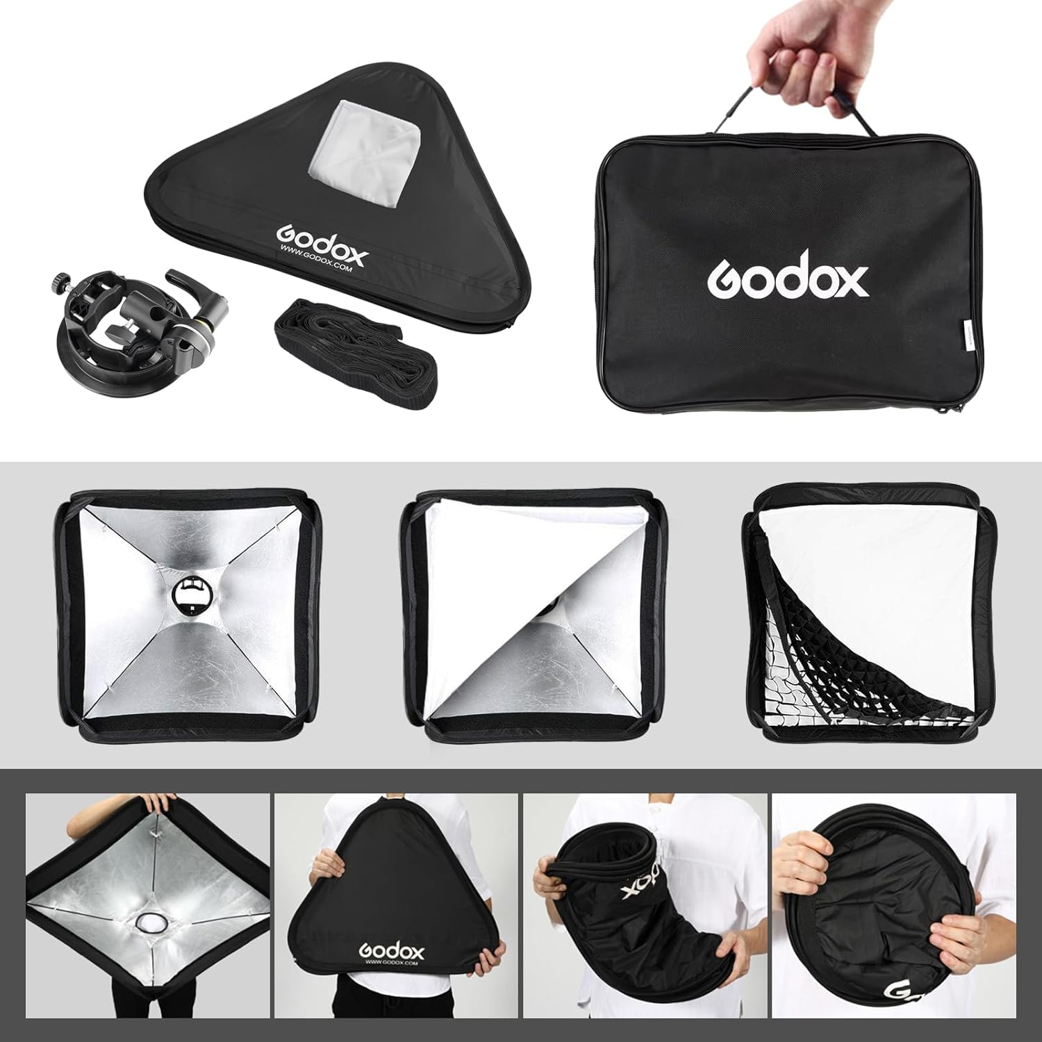 Godox S2 S-Type Flash Bracket and 80Cm Softbox Kit - Bowens Mount with Grid and Portable Bag for Studio Flash V1, Ad200Pro, V860II, TT685, TT350, Ad400Pro image number 6