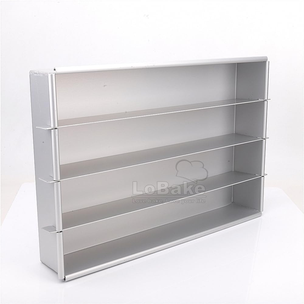 Lobake Adjustable Rectangle Shape Aluminium Alloy Battenberg Cake Mold Dessert Bread Pan Chiffon Tin with Dividers DIY Baking Supplies (Big Size 12 * 8 Inch) image number 5