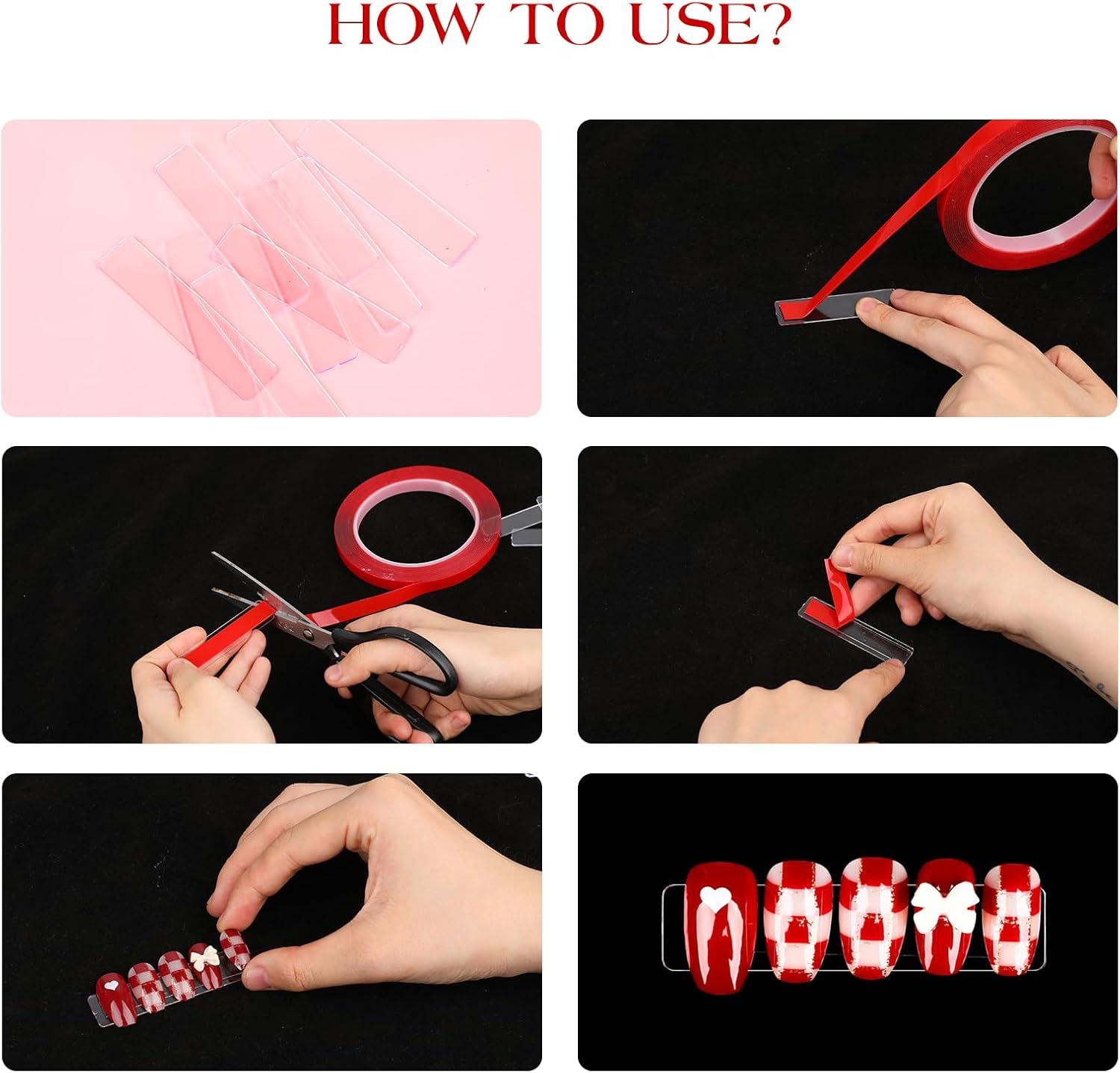 100Pieces Transparent Nail Display Stand Holder with 9.8Ft Double Sided Tape Nail Boxes Packaging for Press on Nail Art Acrylic Fake Nail Tips Display Stand with Removable Mounting Tape for Nail Salon image number 1