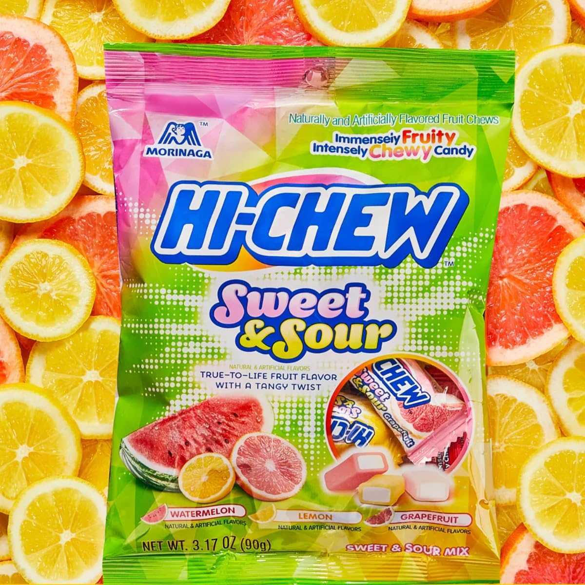 Hi Chew Japanese Candy Tropical Mix and Sweet and Sour Mix Flavor, Japanese Taffy Style Candies Variety Pack of 2