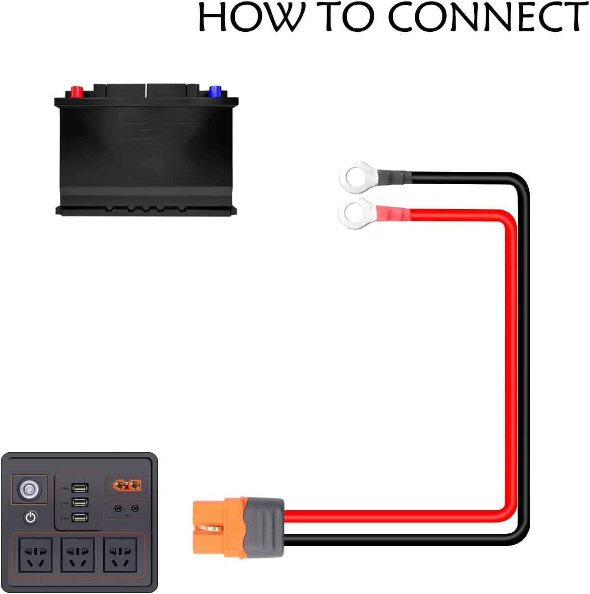 RIIEYOCA XT60I to O Ring Terminal Cable,Xt60I Female to O Ring Connector Cable,With 1M 12AWG Silicon Wire,For RC Lipo Battery FPV Racing Drone(1M/3.3Ft) image number 4
