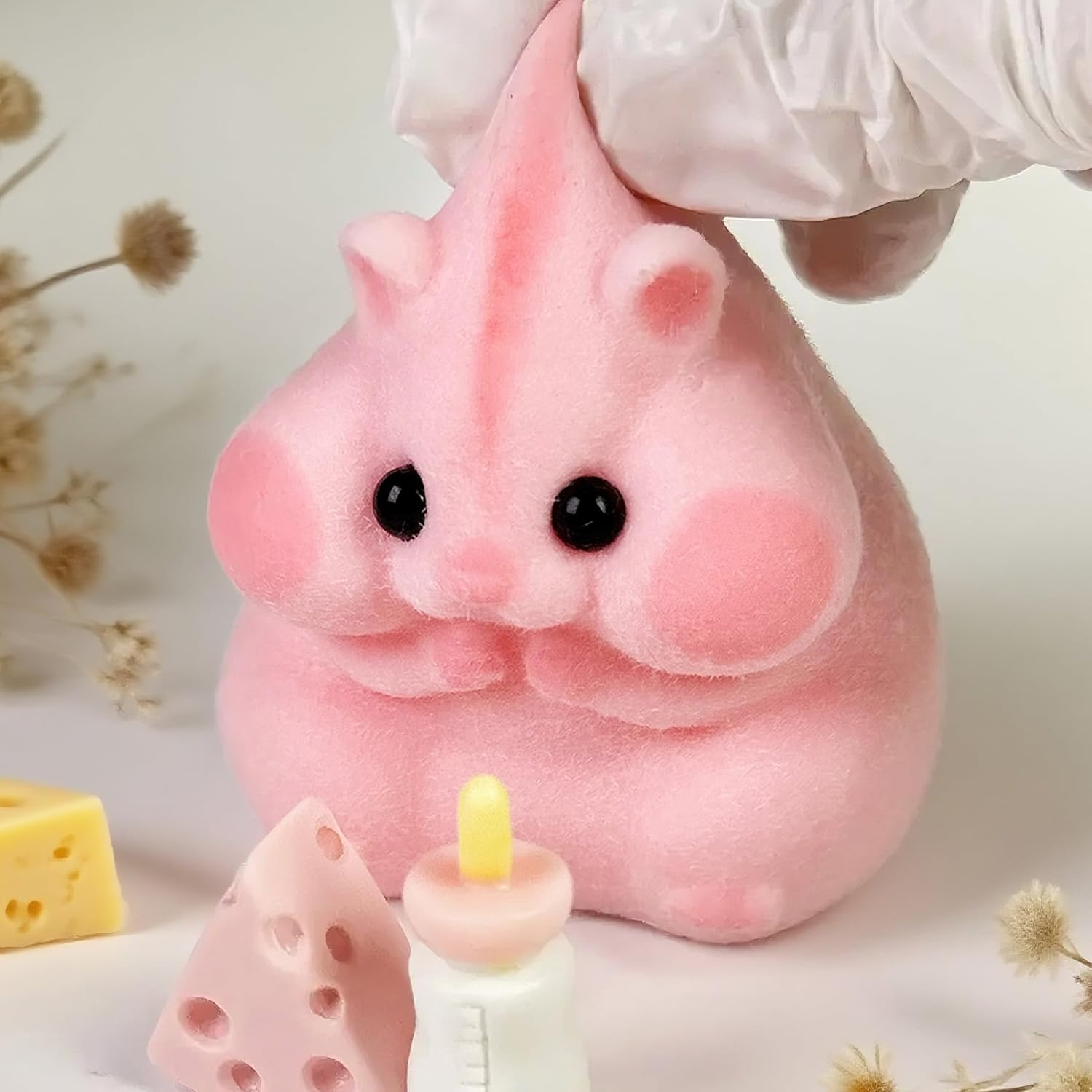 Handmade Taba Squishy Hamster Toy, Cute Squishy Hamster Fidget Toy, Realistic Hamster Toy, Soft Silicone Mochi Furry Toy, Stress Relief Gift for Adults & Kids, Sensory Anxiety Plushie (Pink) - Blue image number 3