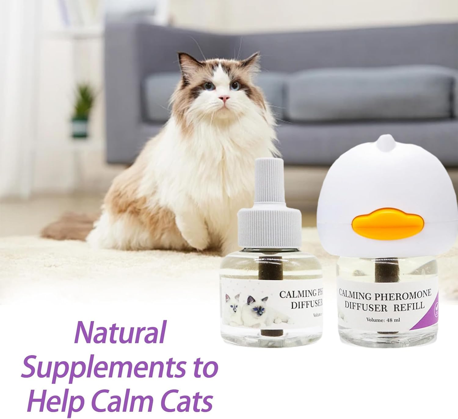 Cat Calming Diffuser, Pheromones Cat Diffuser Refill, with Australian Plug, Spray Pheromones to Relieve Anxiety and Prevent Stress, Helping Cats Adapt to New Environments (2Pack)