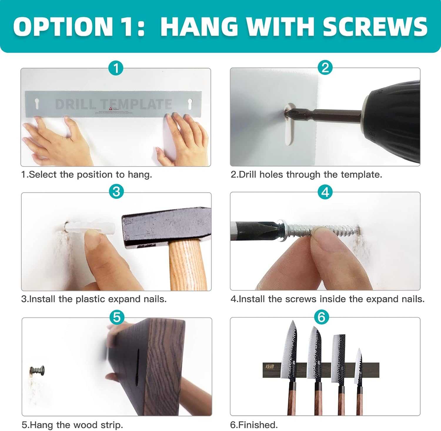 FINDKING Ash Wood Magnetic Knife Strip, Magnet Utensil Holder for Wall, Refrigerator, Wooden Rack for Kitchen Knives, No Drill (Dark Brown, 16 Inches, without Knives) image number 6