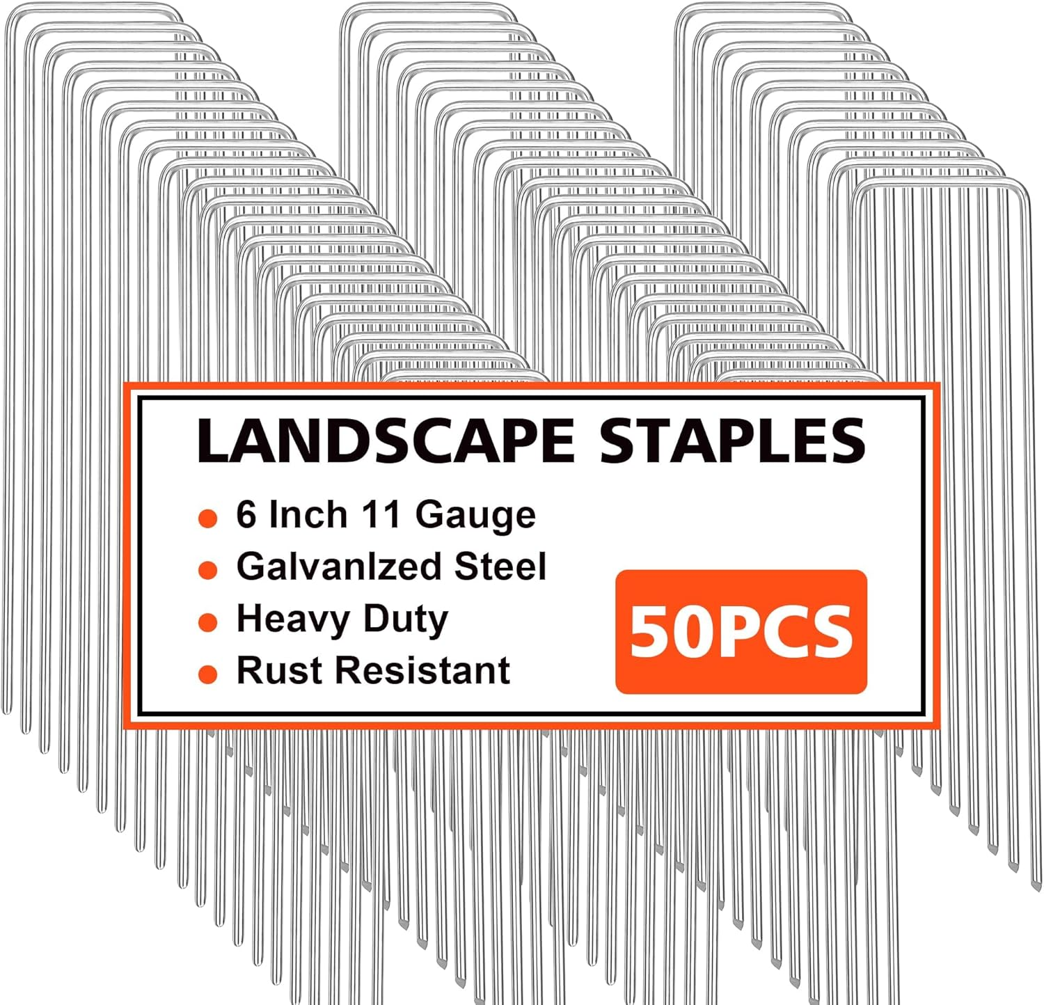 Landscape Staples 50 Pcs Galvanized Garden Stakes U-Shaped Tent Stakes 6 Inch 11 Gauge Plant Cover Stakes Anti-Rust Ground Sod Pins Yard Stakes for Landscape Weed Barrier Irrigation Tubing image number 4