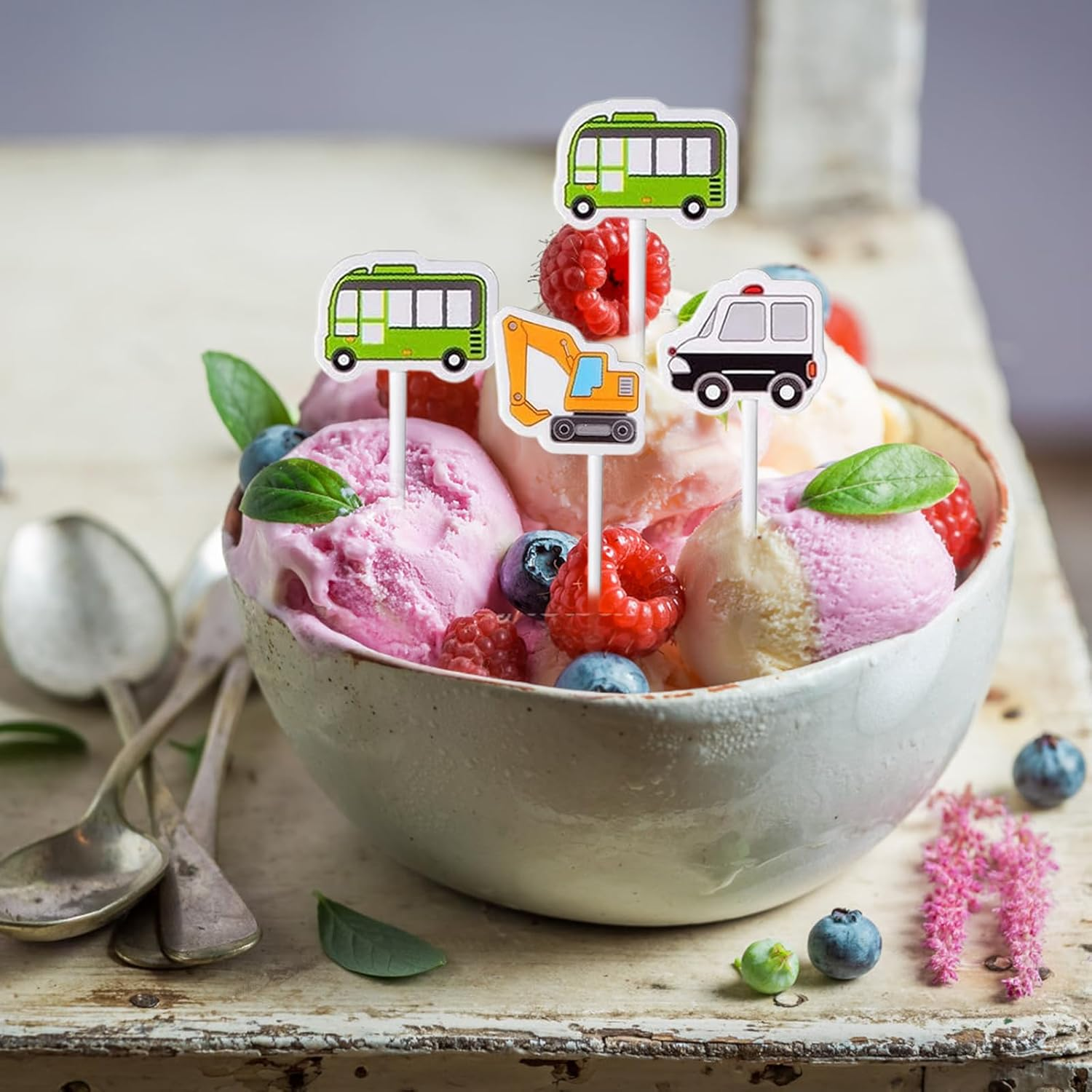 Dewocke Mini Cartoon Food Toothpick Set, 18 Pieces Kids Foods Picks & Toddlers Lunch Decoration, Vehicle Food Fruit Picks Forks for Bento Box, Fun Toothpicks, Pickle Fork, Bento Toothpicks, Small image number 2