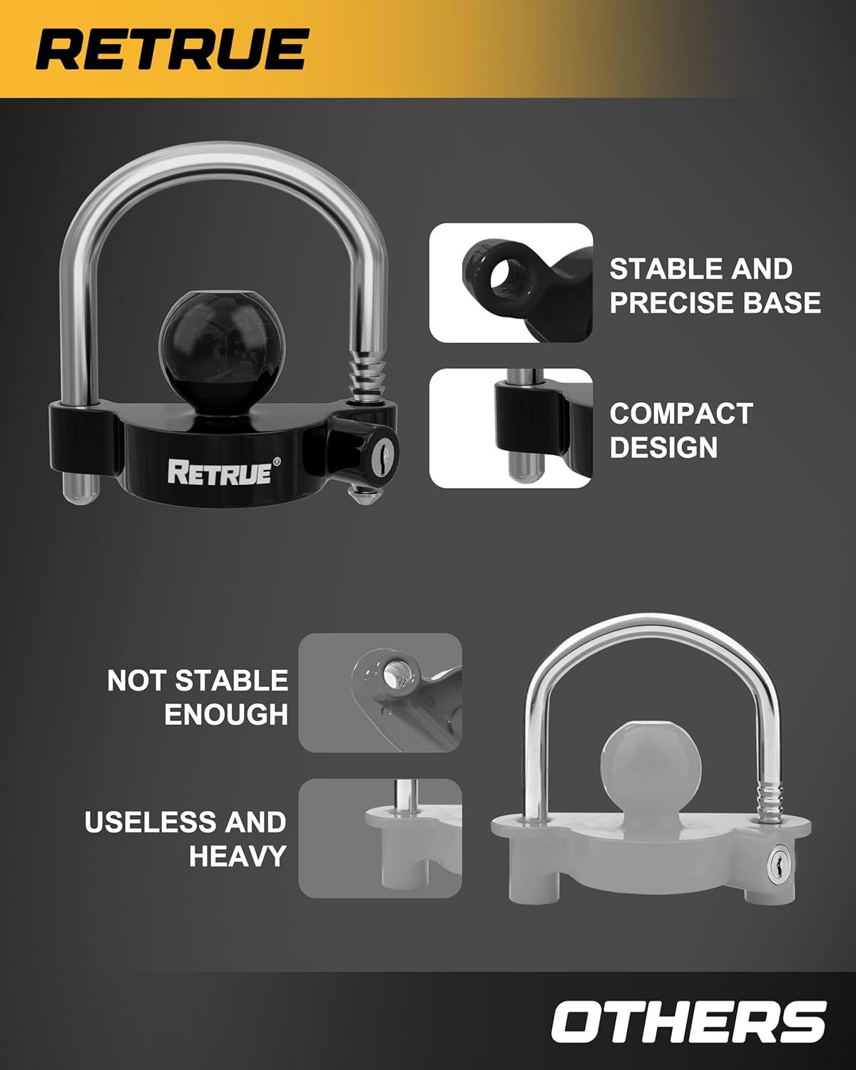 RETRUE Universal Coupler Lock Trailer Locks Ball Hitch Trailer Hitch Lock Adjustable Security Heavy-Duty Steel Fits 1-7/8 Inch, 2 Inch, 2-5/16 Inch Couplers, Black, Lightweight &hellip; image number 4