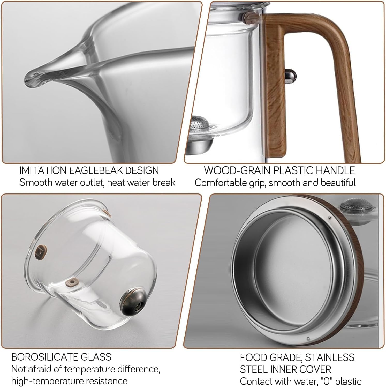 Glass Tea Pot, Magic Enchanti Tea Pot with Infuser, Loose Leaf Tea Kettle with Wooden Handle for Coffee and Tea, 800Ml image number 4