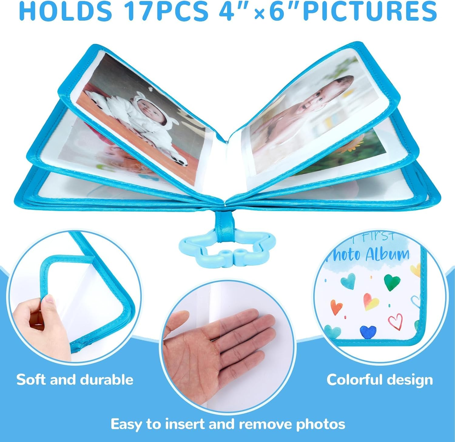 Baby'S My First Family Album Soft Photo Cloth Book Blue Heart My First Book of Photos Baby Memory Album Gift Holds 4X6 Pictures for Babies Newborn Toddler & Kids Baby Shower image number 2