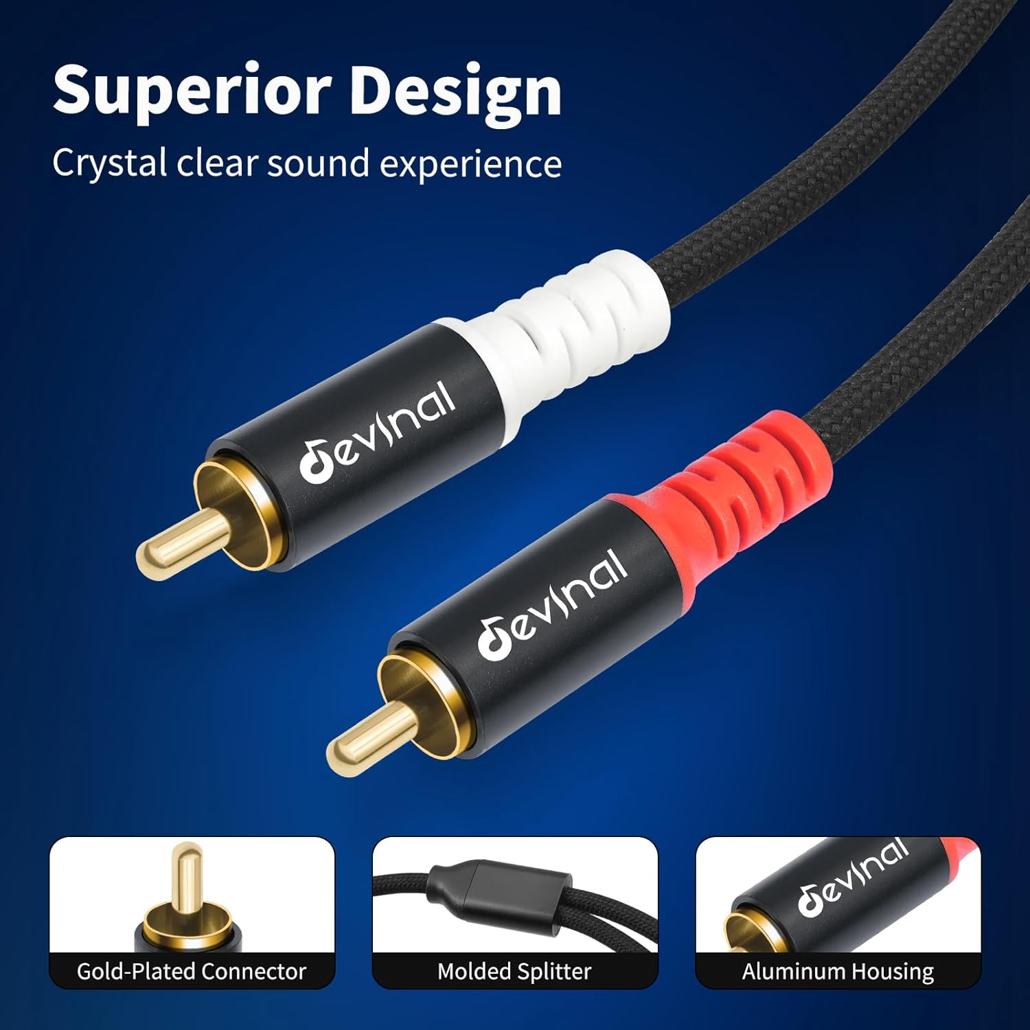 Devinal 25FT RCA Cables, 2RCA to 4RCA Audio Cable, Male Stereo RCA Cord Shielded Braided for Home Theater, HDTV, Amplifiers, Hi-Fi Systems, Car Audio, Speakers image number 6