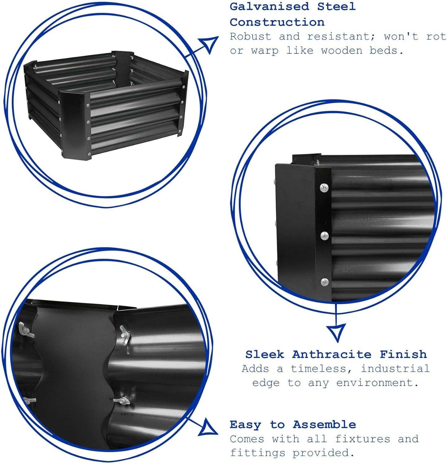 Harbour Housewares Raised Garden Bed - Anthracite - 180 X 90Cm - Rectangle - Bottomless Metal Raised Bed Galvanised Steel Planter Box for Growing Outdoor Plants, Vegetables, Flowers and Herbs image number 7
