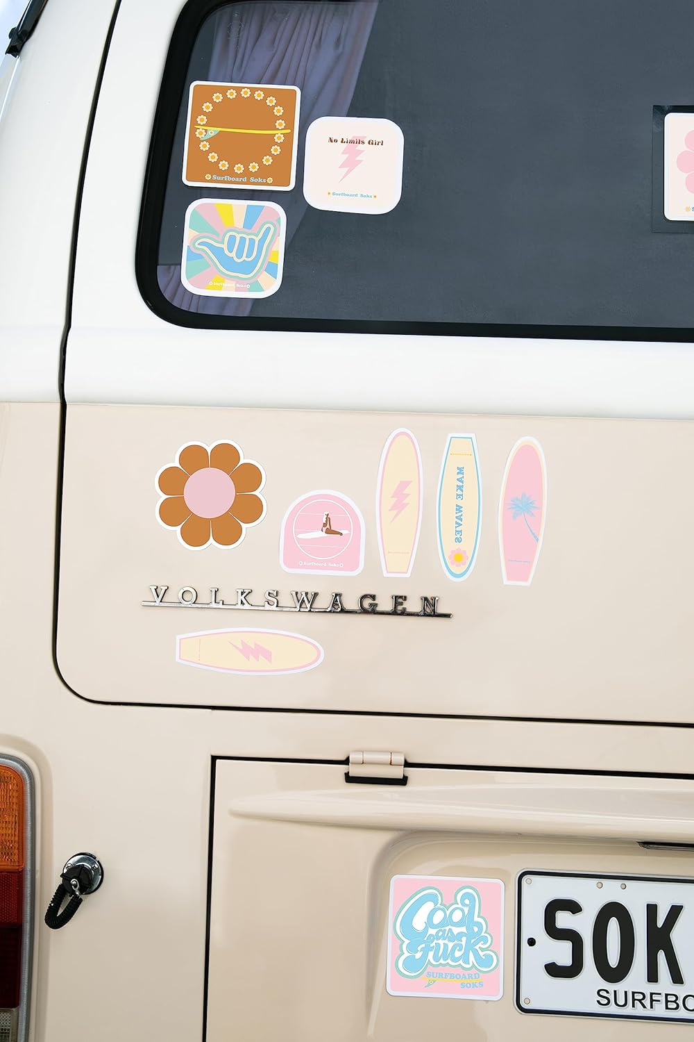 Surfboard Soks-Sticker-Bumper Sticker-Waterproof Sticker-Vinyl Sticker-Decal Sticker-Beach-Ocean-Surfing-Surf-Laptop-Water Bottle-Widows-Cars-Surfboard Sticker-70'S Retro Sticker-Daisy-Stay Salty image number 3