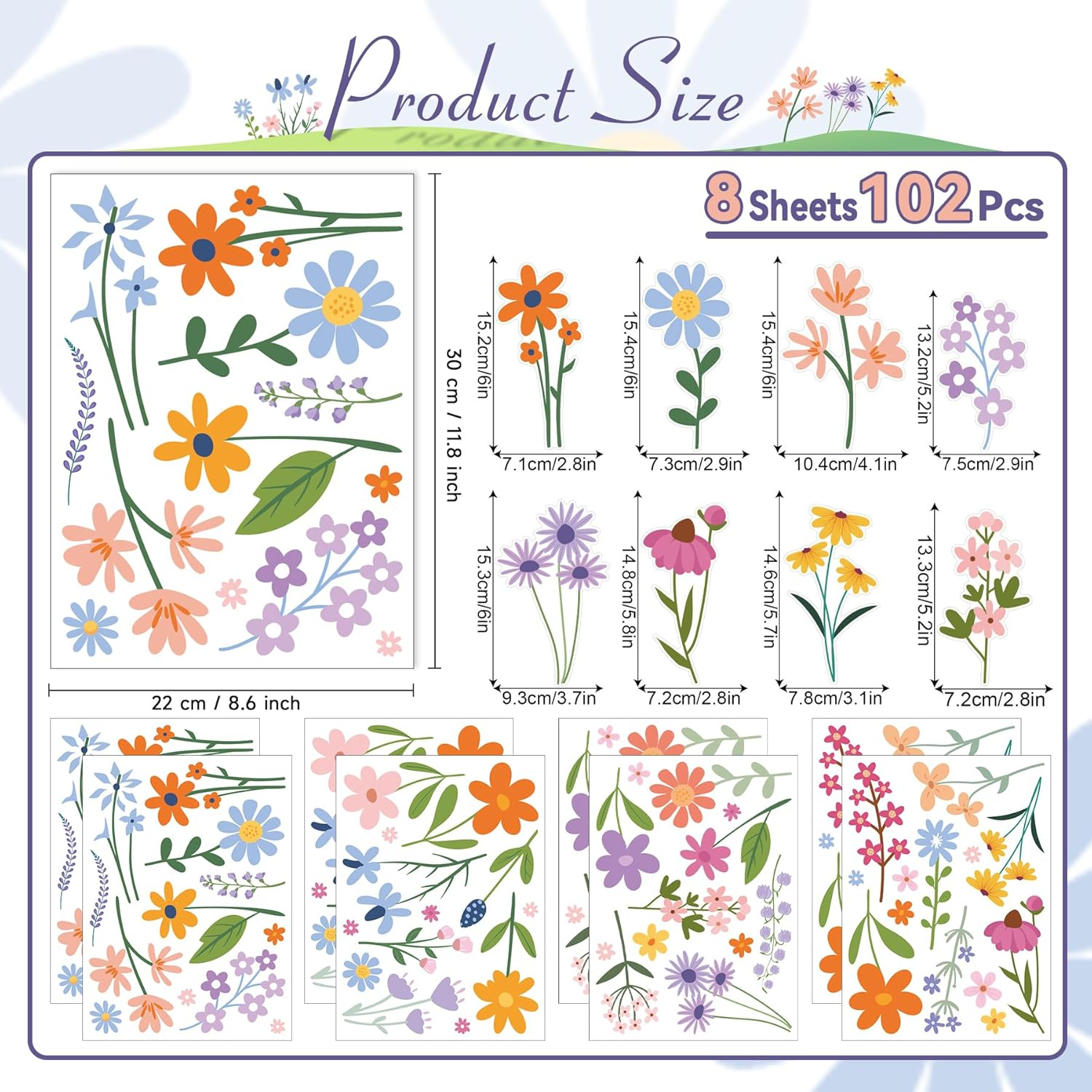 Flower Wall Decals - 8 Sheets 102 Pcs Spring Themed Wildflower Wall Stickers Peel and Stick Fairy Floral Wall Decor for Girls Bedroom Living Room Nursery Home - Animal Alphabet image number 2