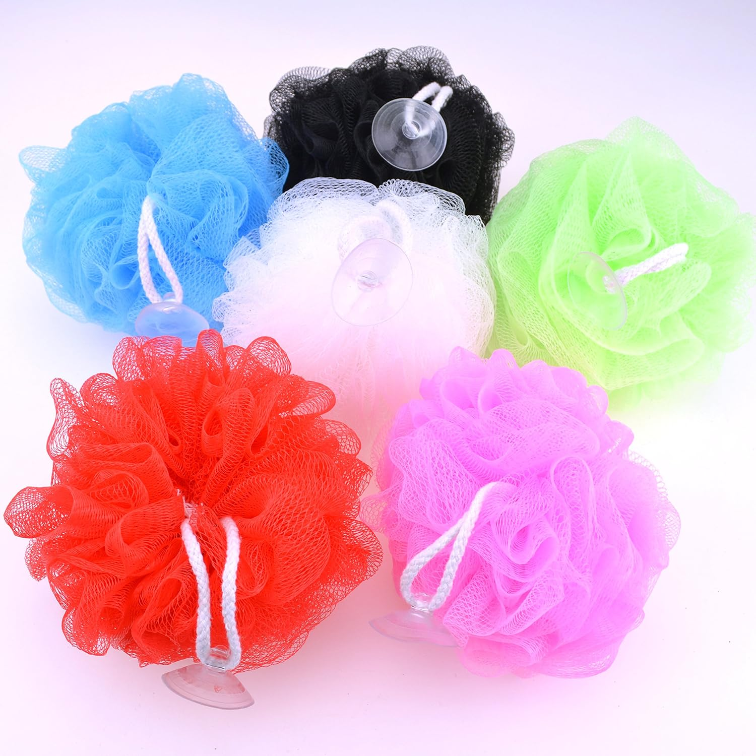 Star NEVER UNRAVEL Bath Sponge 6 Counts | 60G Heavy Mesh Pouf with Suction Cup | Big Shower Sponge and Loofahs | Long Lasting Bathing Exfoliator and Body Scrubbers (60G X 6 Pieces, 6 Colors) image number 1