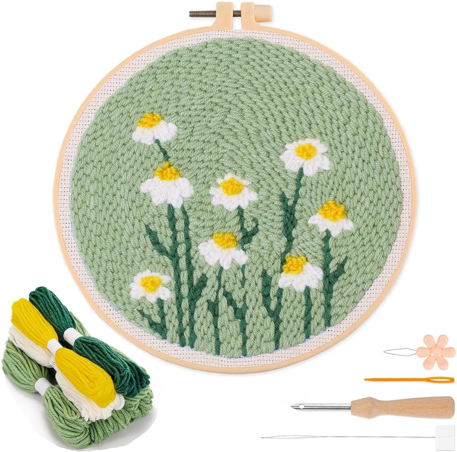 DONHUA 1Set Punch Needle Embroidery Starter Kits, Simple Casual Embroidery Kit for Beginners for Adult, Handcraft Punch Needle Kits with Embroidery Hoops image number 3