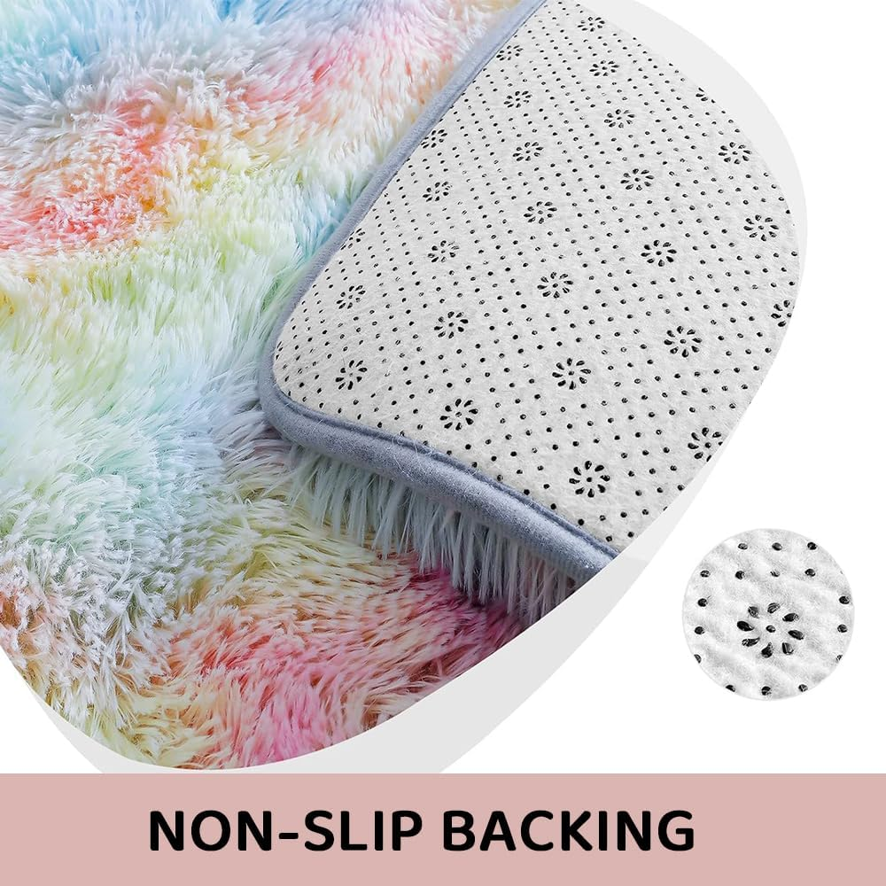 Rainbow Fluffy Area Rug &ndash; Ultra Soft Shaggy Carpet for Girls Bedroom, Nursery, Kids Playroom, Dorm or Living Room, Cute Colorful Plush Rug for Baby, Toddler, Teen Room Decor (120&times;200Cm) image number 3
