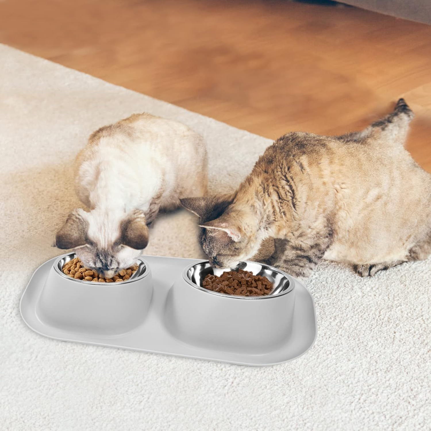 Feeding Bowl for Cats and Dogs, Double Cat Bowl, 15&deg; Tilt, Futing Bowl & Water Bowl with Stand, Stainless Steel Dog Bowl for Small Dogs image number 3