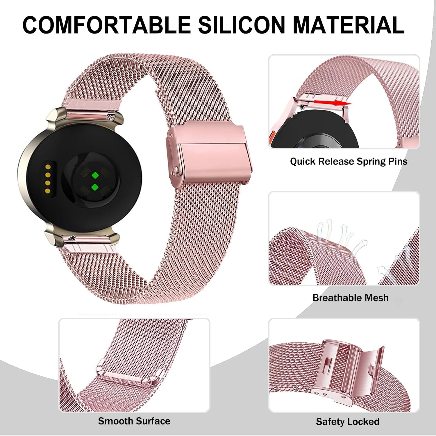 VELULYX Metal Strap Compatible with Garmin Lily 2, 14 Mm Stainless Steel Strap for Garmin Lily 2 Women - Pink image number 4