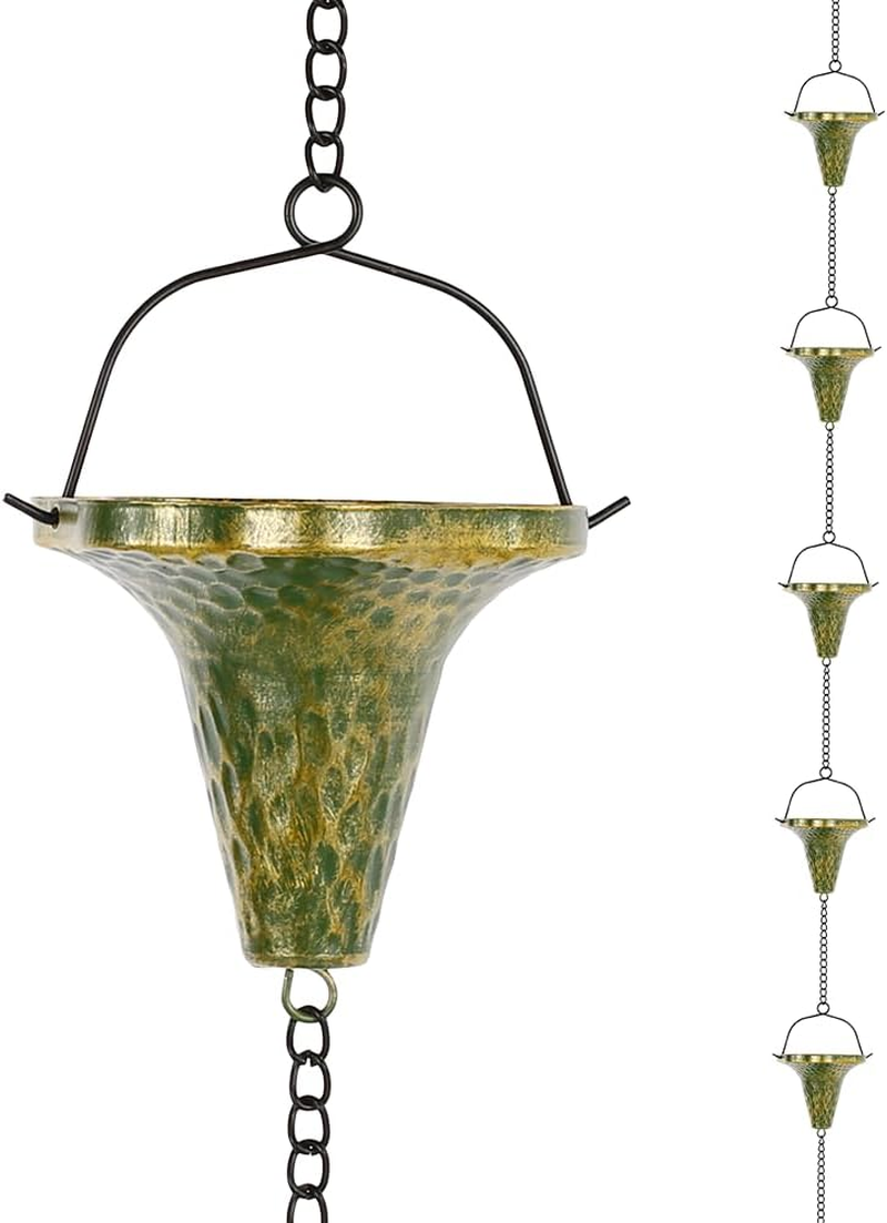 Giole 10 FT Rain Chain for Outside, Rain Chain with 10 Bee Pattern Cups Adjustable Rain Catcher Chain for Gutters, Eaves, Drainage, Replacement for Downpout