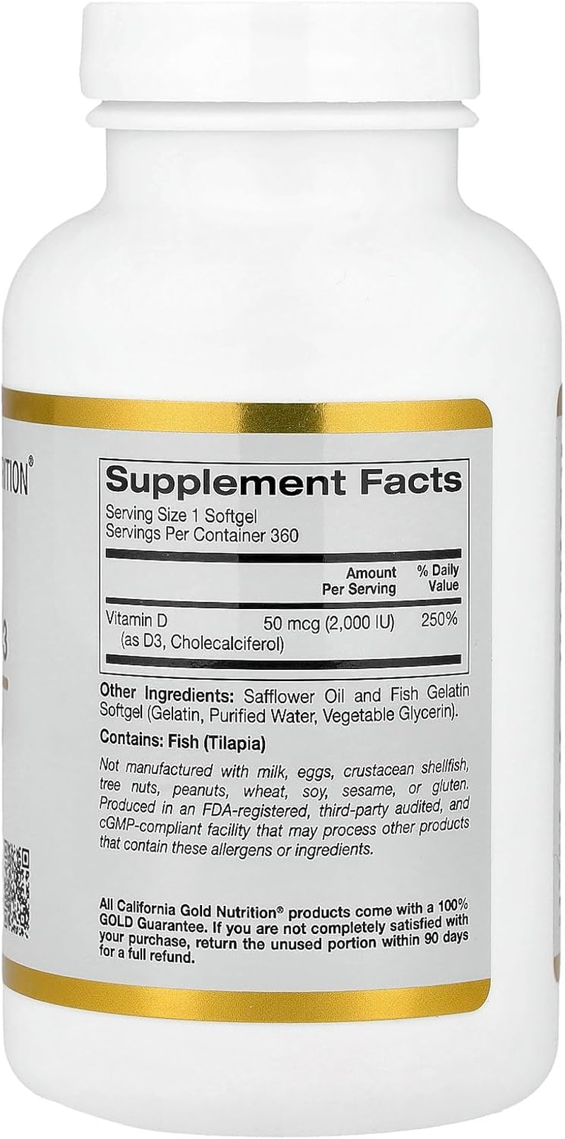 California Gold Nutrition Vitamin D3, 50 Mcg (2,000 IU), 360 Fish Gelatin Softgels image number 2